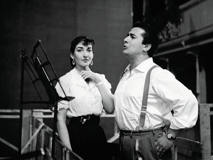 Con Giuseppe di Stefano en las sesiones de grabación para <em>Rigoletto</em> en La Scala, Milán